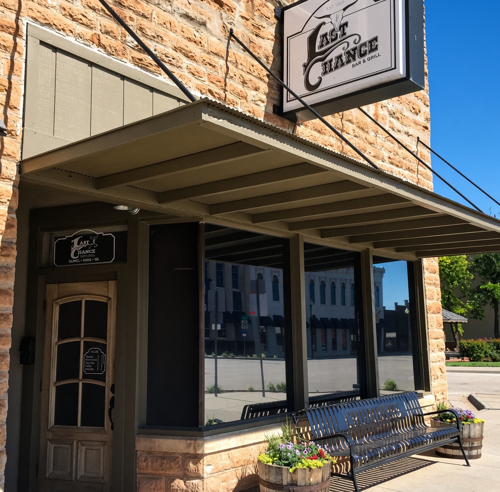 Last Chance Bar and Grill storefront in Caldwell, Kansas